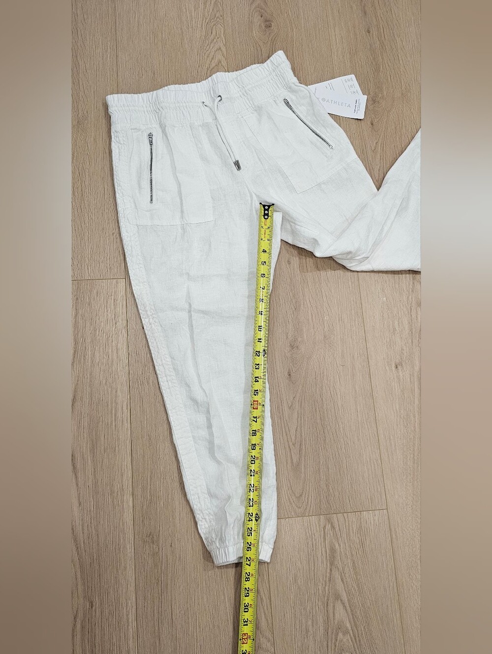 Athleta Cabo Linen Jogger Pants Womens 10 White 100% Linen Drawstring NWT - Picture 7 of 9